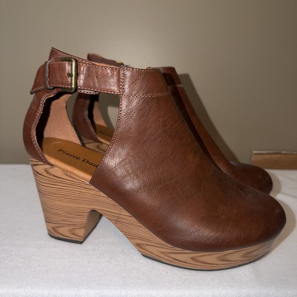 Pierre Dumas Platform Booties Chunky Y2K Brown Cut Out Faux Wood Heel Womens 8.5